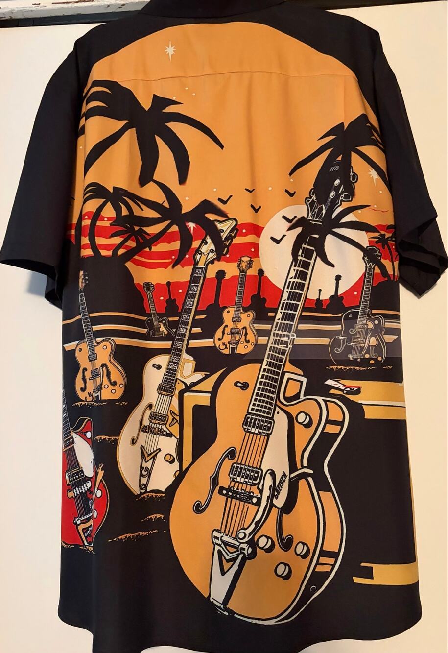 Vintage Y2K Hardaddy loud Hawaiian Rocker Guitar Shirt XL Festival Black Sunset